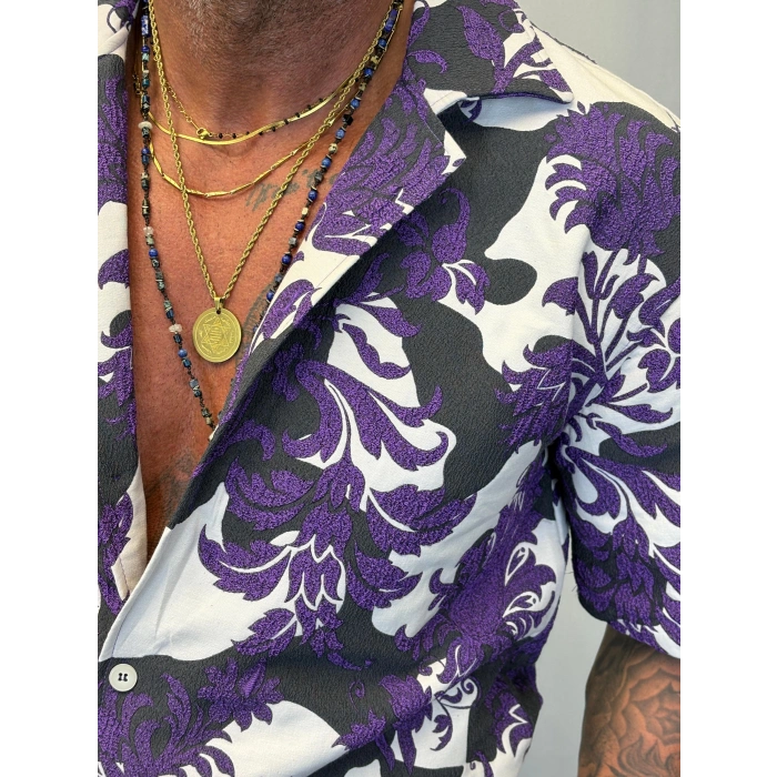 Kapitone Desenli Gömlek Mor