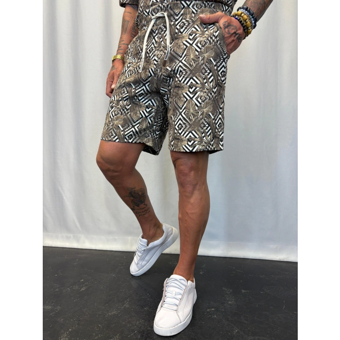 Kapitone Desenli Şort Haki