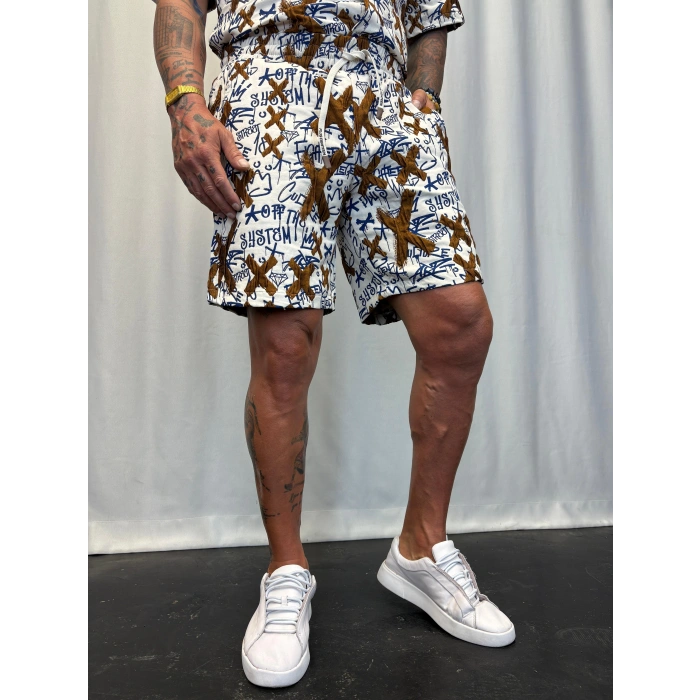 Kapitone Desenli Şort Kahve