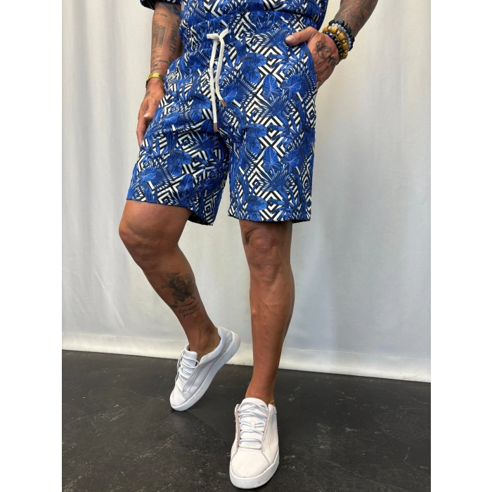 Kapitone Desenli Şort Mavi