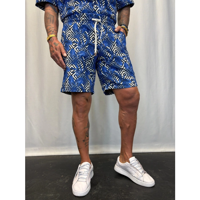 Kapitone Desenli Şort Mavi