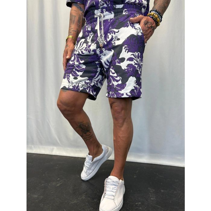 Kapitone Desenli Şort Mor