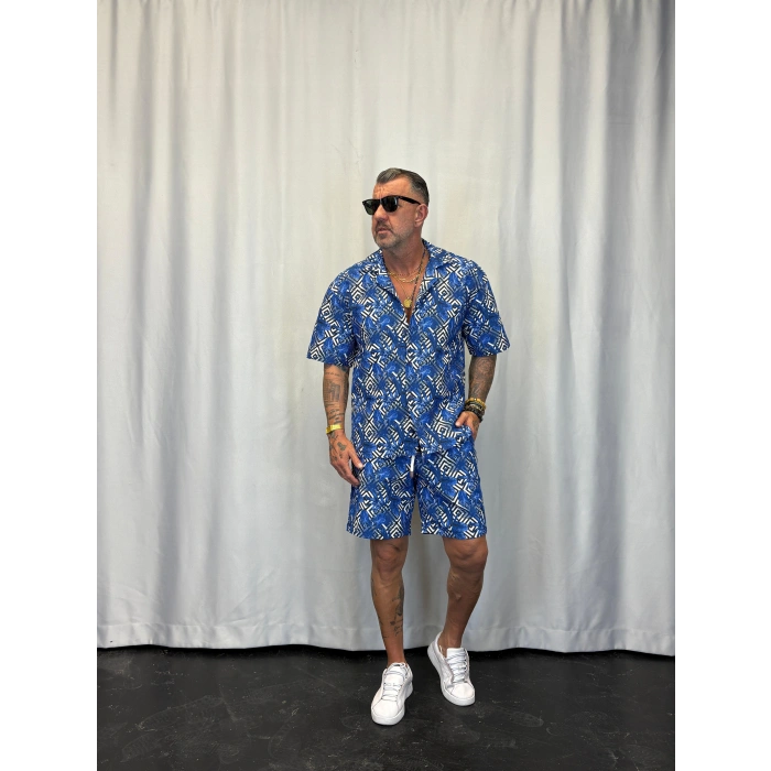 Kapitone Desenli Takım Mavi