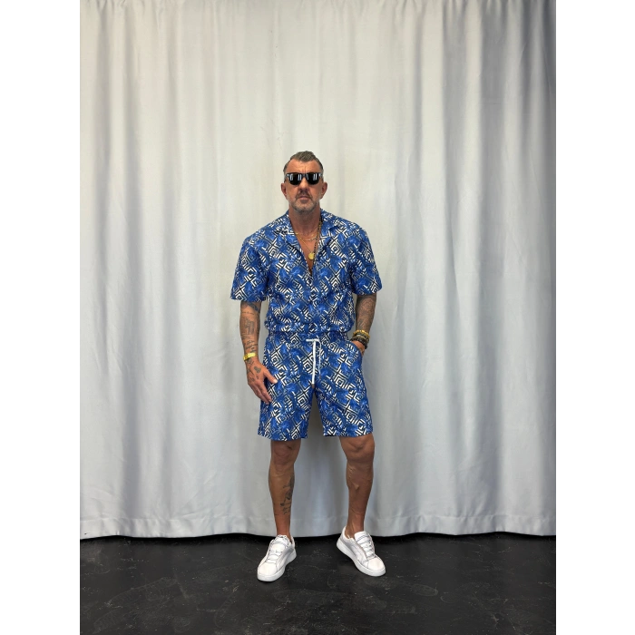 Kapitone Desenli Takım Mavi