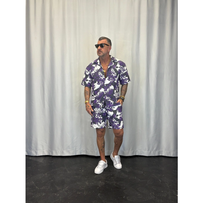 Kapitone Desenli Takım Mor