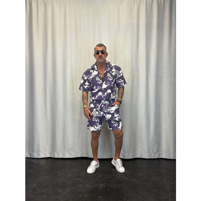 Kapitone Desenli Takım Mor