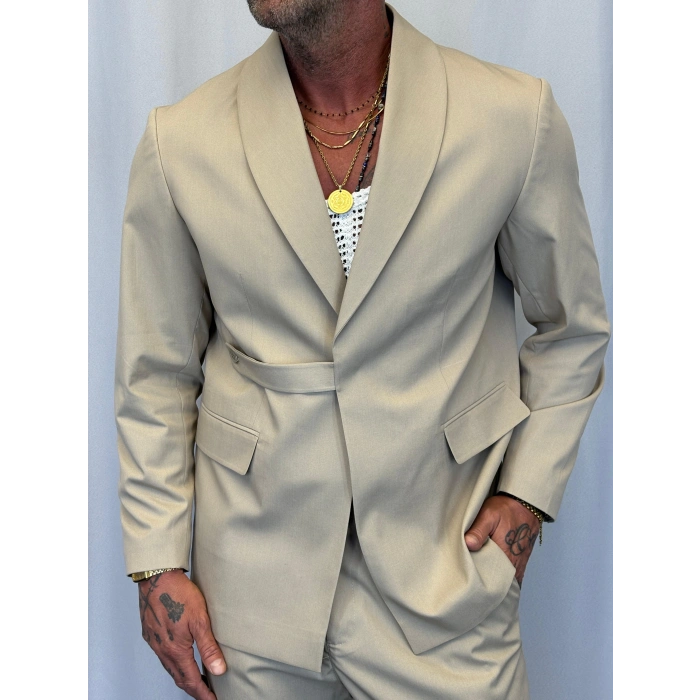 Kemer Detaylı Takım Elbise Bej