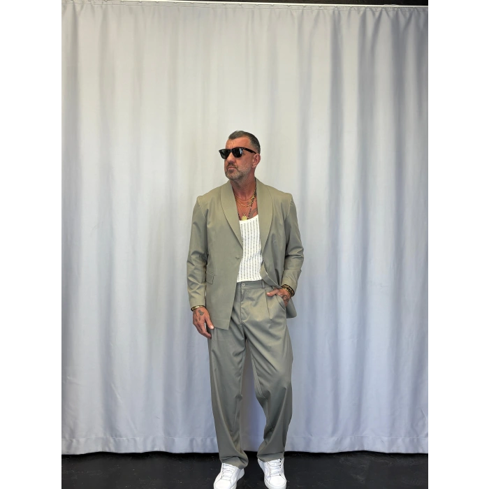 Kemer Detaylı Takım Elbise Çağla Yeşili