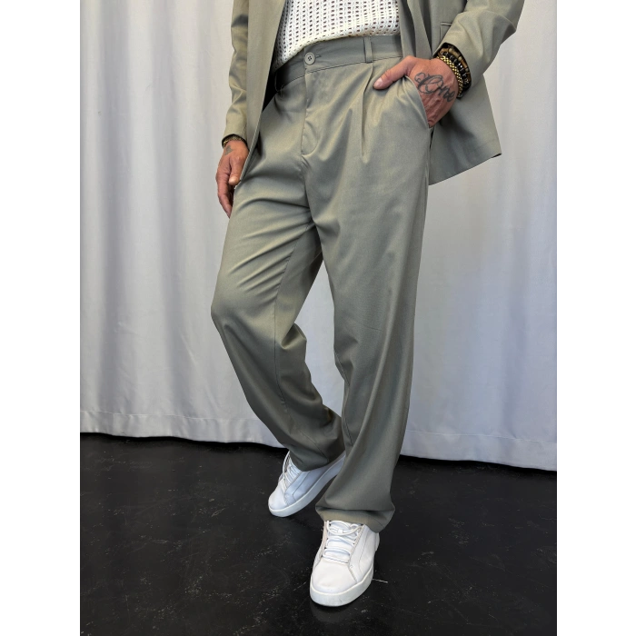 Kemer Detaylı Takım Elbise Çağla Yeşili