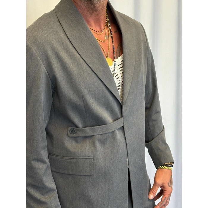 Kemer Detaylı Takım Elbise Gri