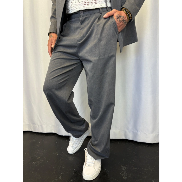 Kemer Detaylı Takım Elbise Gri