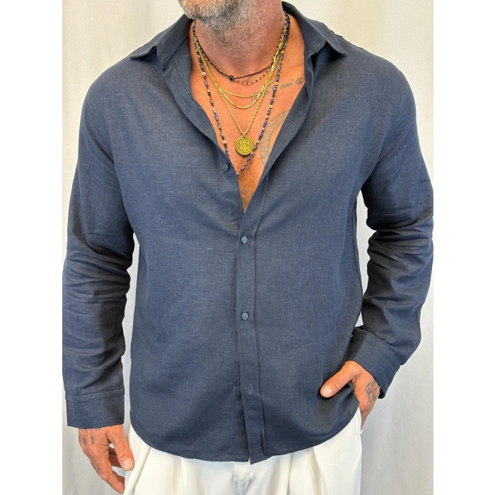 Keten Relaxf Fit Gömlek Lacivert