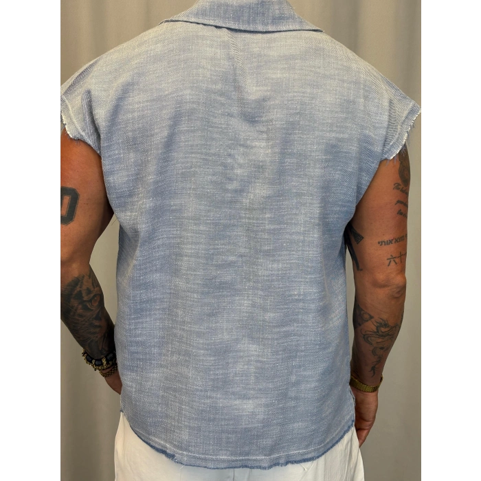 Kolsuz Denim Jakar Gömlek Gri