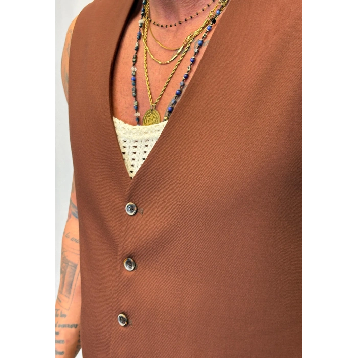 Kolsuz Gömlek Yelek Kahverengi