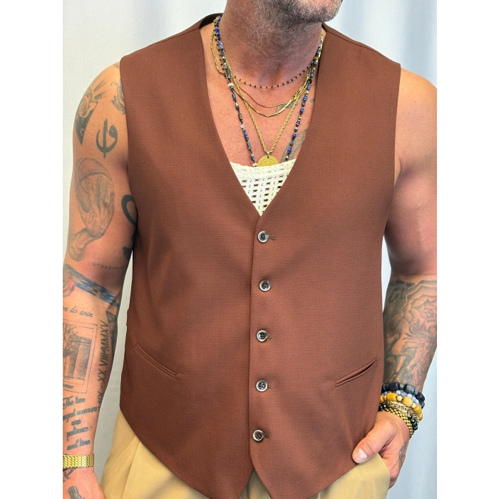 Kolsuz Gömlek Yelek Kahverengi