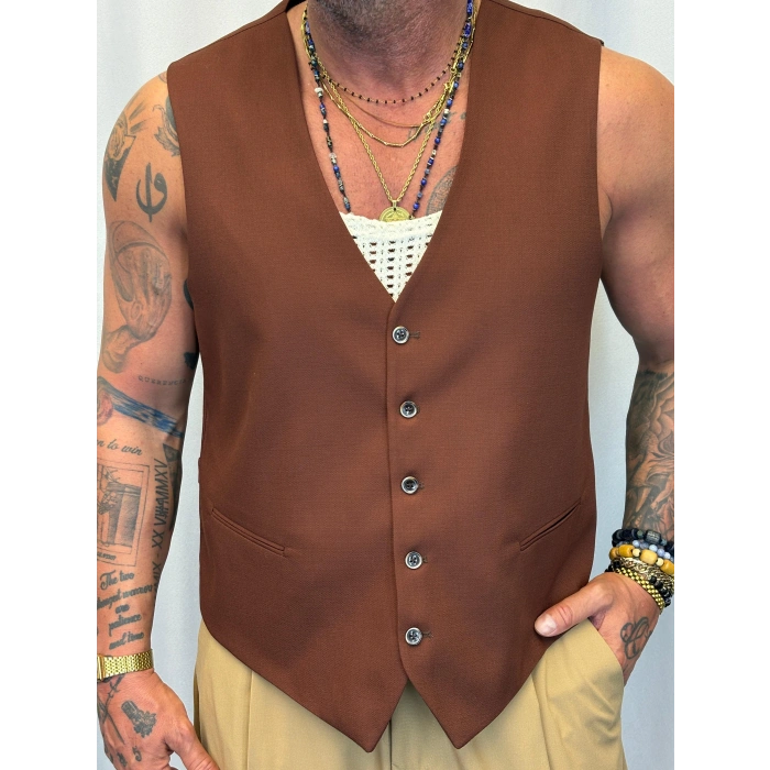 Kolsuz Gömlek Yelek Kahverengi