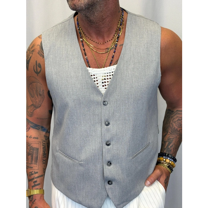 Kolsuz Gömlek Yelek Koyu Gri