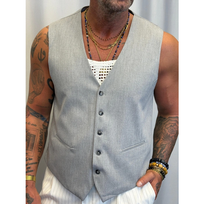 Kolsuz Gömlek Yelek Koyu Gri