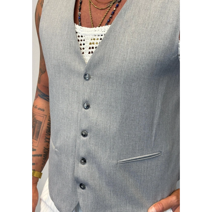 Kolsuz Gömlek Yelek Koyu Gri