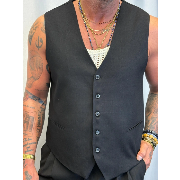 Kolsuz Gömlek Yelek Siyah