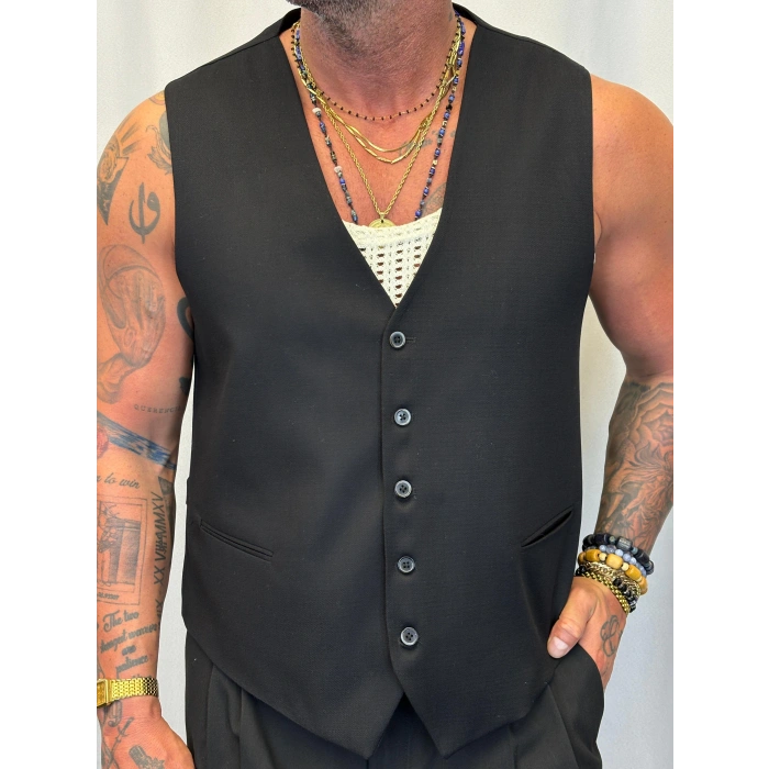 Kolsuz Gömlek Yelek Siyah