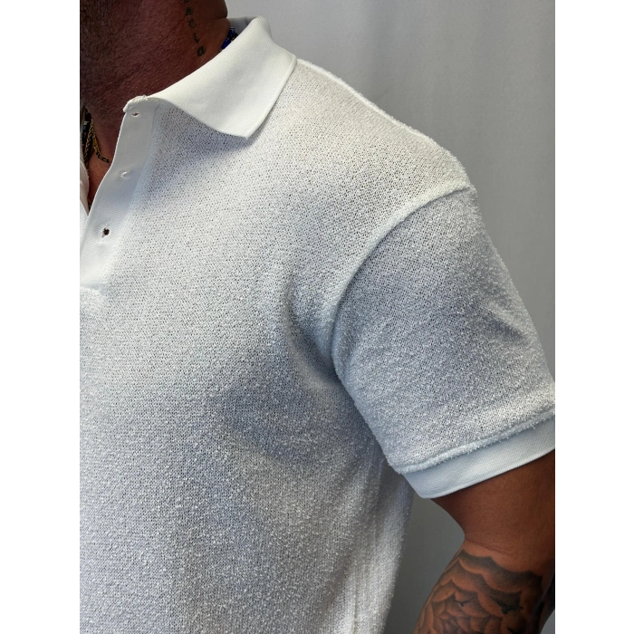 Kumaş Yakalı İnce Triko Beyaz