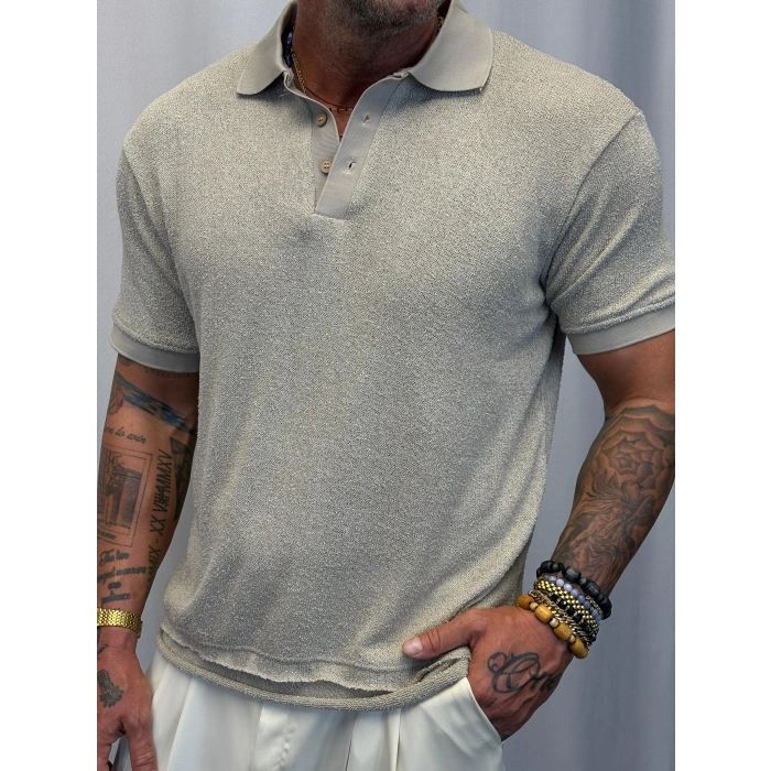 Kumaş Yakalı İnce Triko Gri