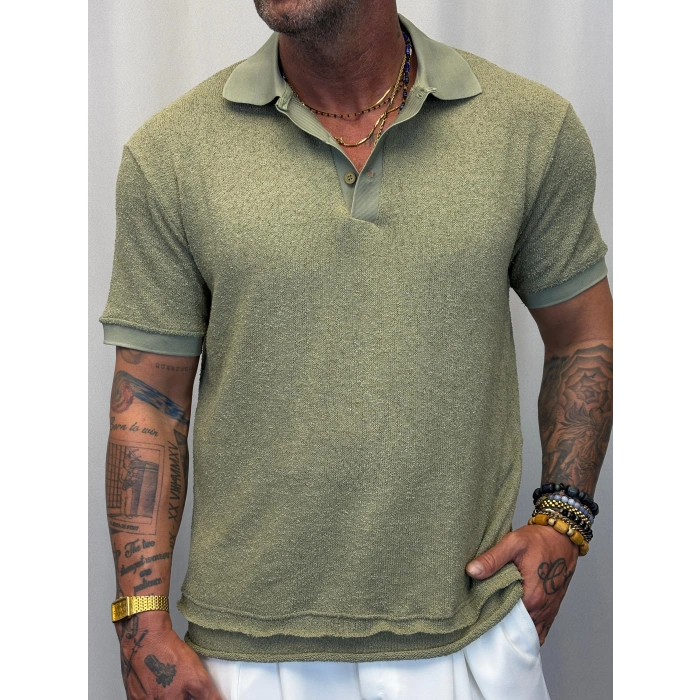 Kumaş Yakalı İnce Triko Haki