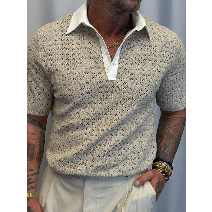 Kumaş Yakalı Özel Triko Bej