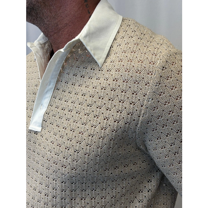 Kumaş Yakalı Özel Triko Bej