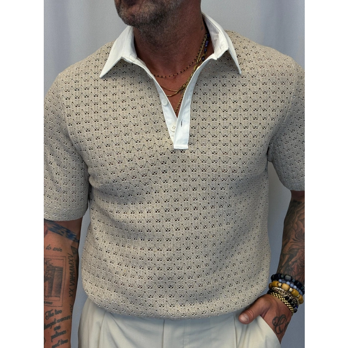 Kumaş Yakalı Özel Triko Bej