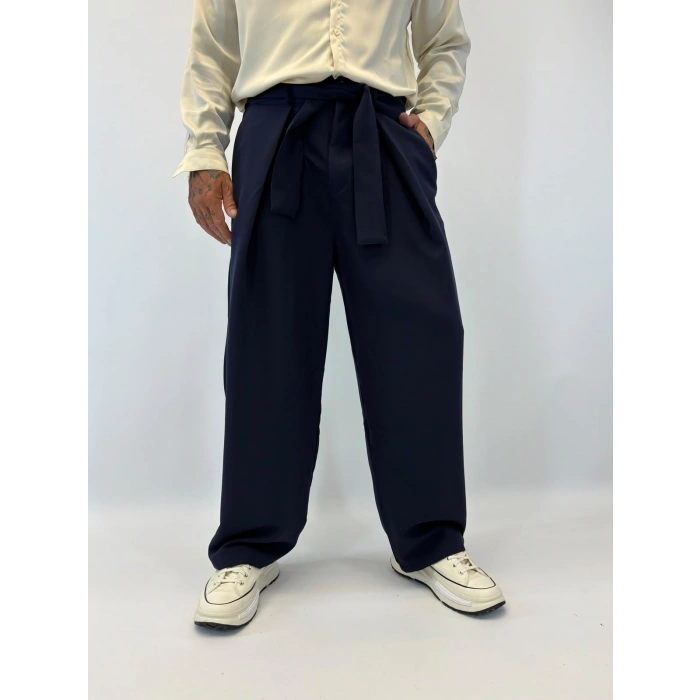 Kuşaklı Japon Style Pantolon Lacivert