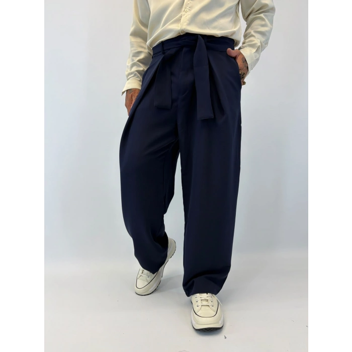 Kuşaklı Japon Style Pantolon Lacivert