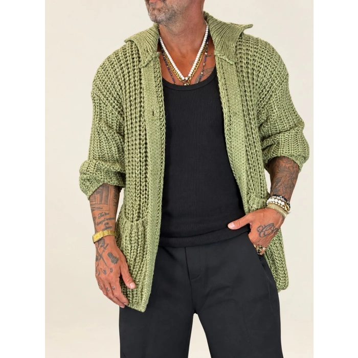 Long Knıt Cardigan Yeşil