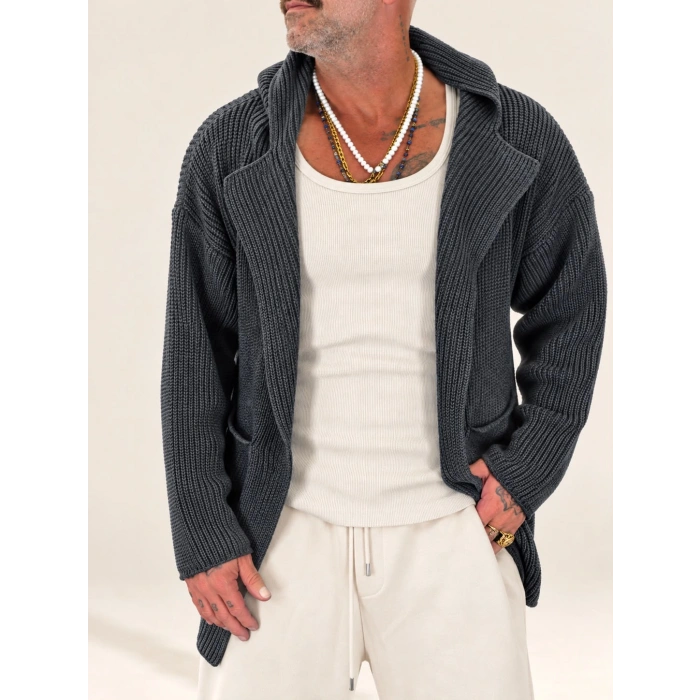 Long Knit Kapşonlu Hooded Cardigan Antrasit