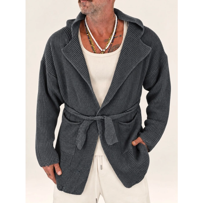 Long Knit Kapşonlu Hooded Cardigan Antrasit