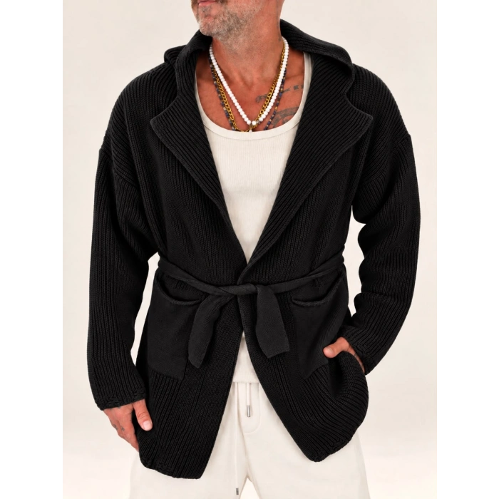 Long Knit Kapşonlu Hooded Cardigan Siyah