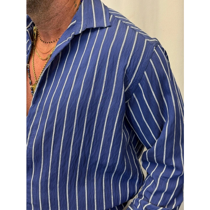 Modal Çizgili Gömlek Lacivert