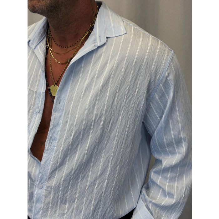 Modal Çizgili Gömlek Mavi