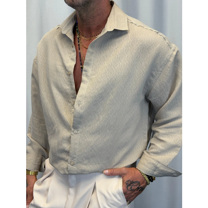 Modal Desenli Gömlek Bej