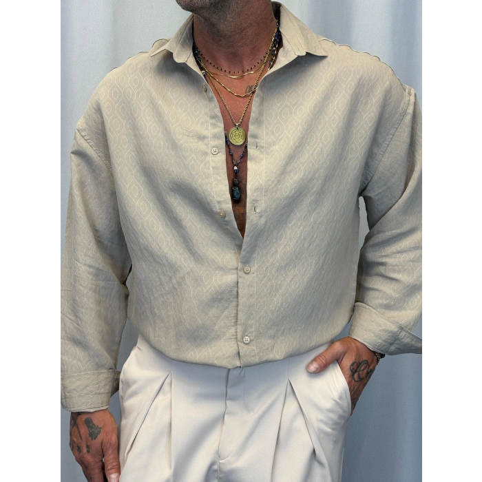 Modal Desenli Gömlek Bej