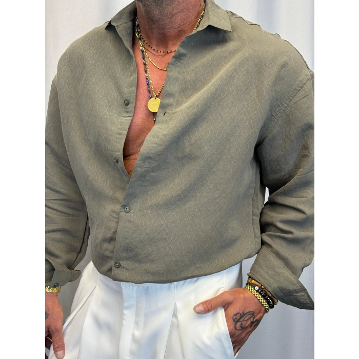 Modal Desenli Gömlek Haki