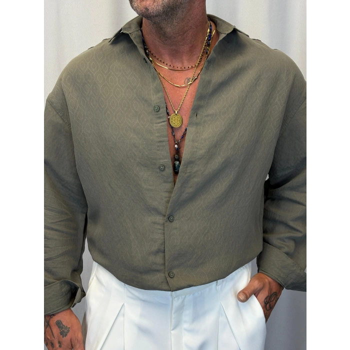 Modal Desenli Gömlek Haki