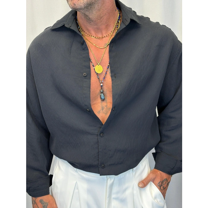 Modal Desenli Gömlek Siyah