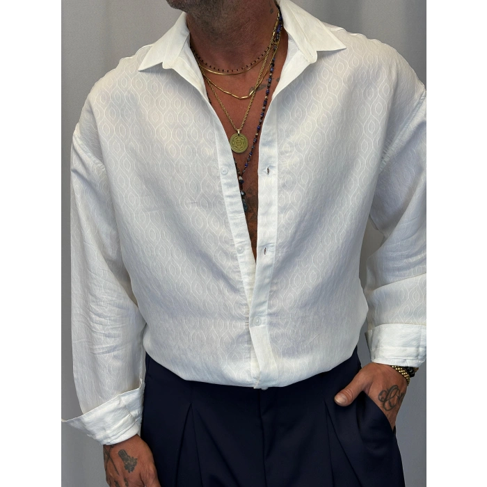 Modal Desenli Gömlek Beyaz