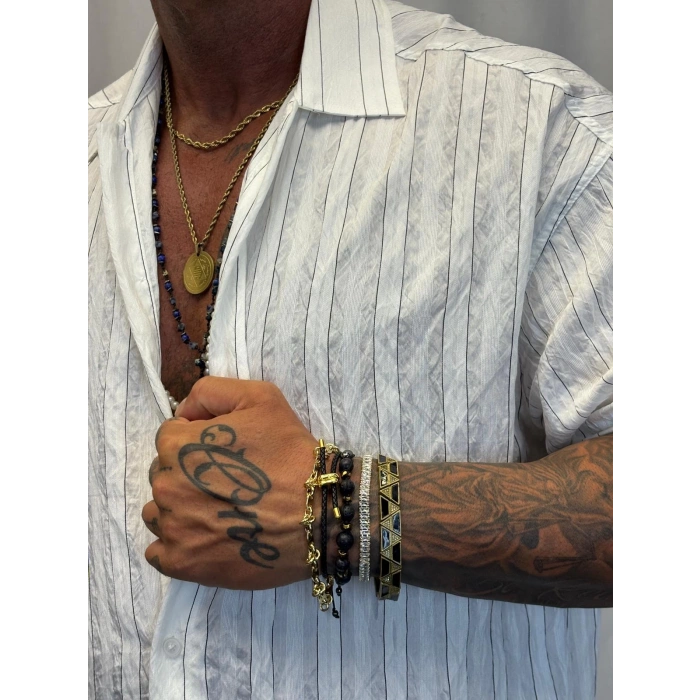 Modal Kısa Kol Çizgili Gömlek Beyaz