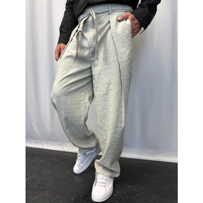 Modal Kumaş Geniş Pileli Pantolon Ekru