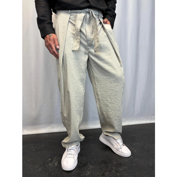 Modal Kumaş Geniş Pileli Pantolon Ekru