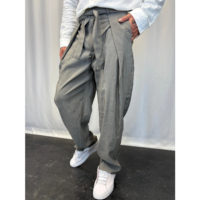 Modal Kumaş Geniş Pileli Pantolon Füme