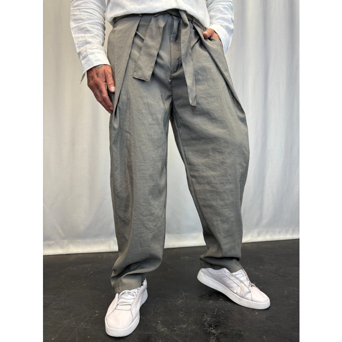 Modal Kumaş Geniş Pileli Pantolon Füme